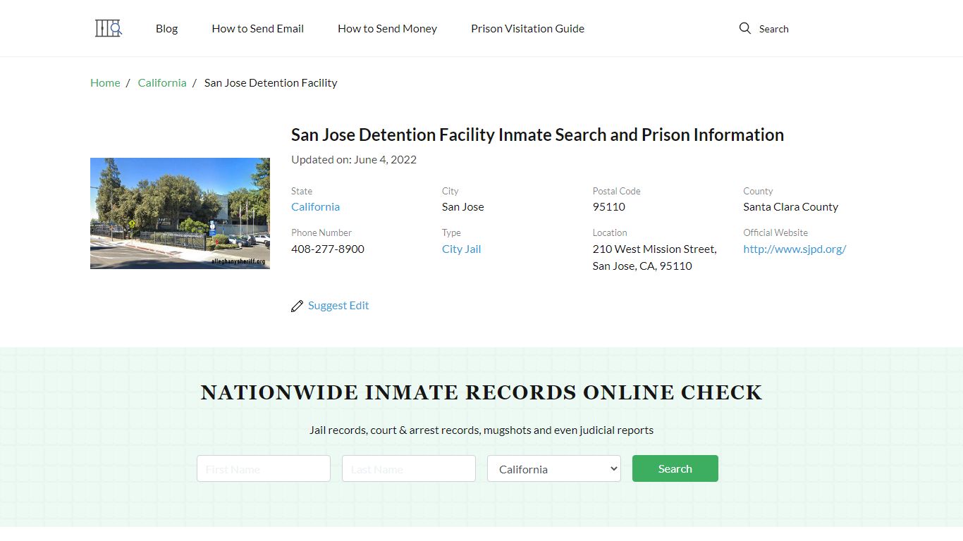 San Jose Detention Facility Inmate Search, Visitation ...