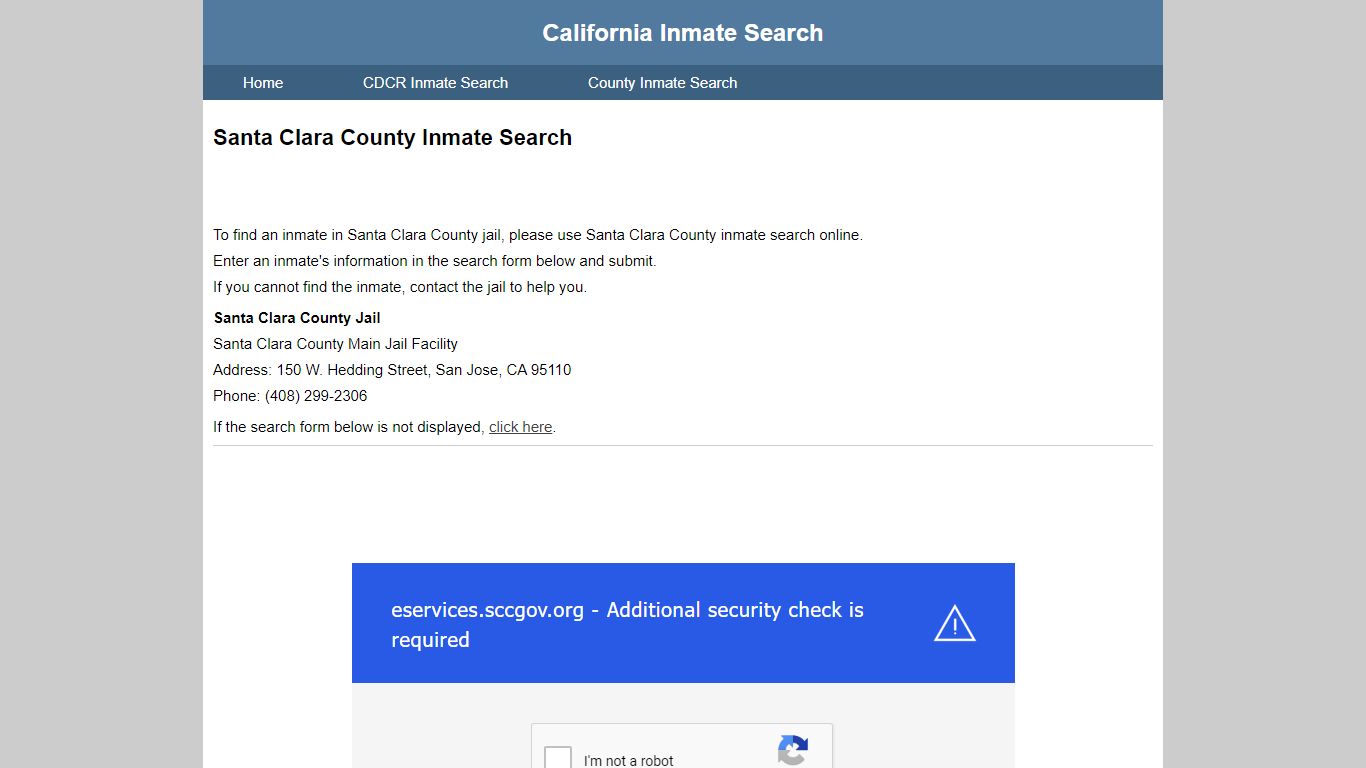 Santa Clara County Inmate Search