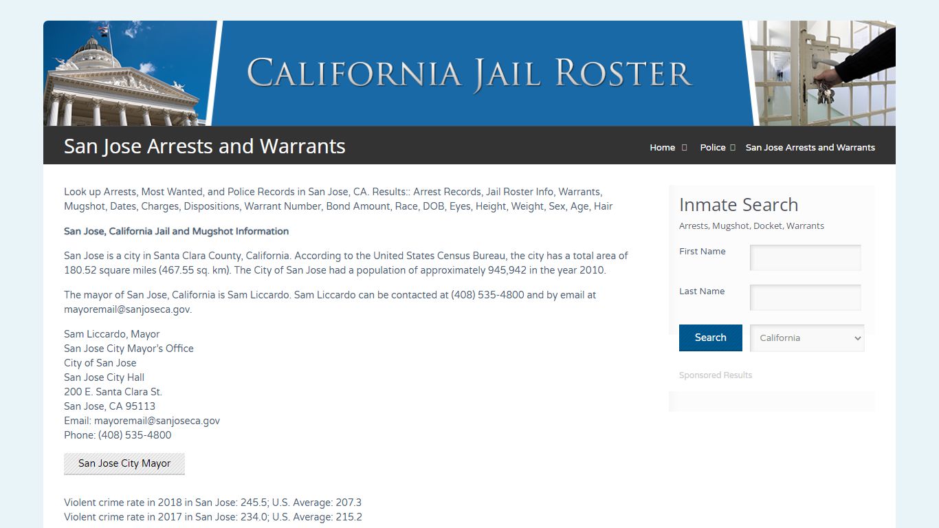 San Jose Arrests and Warrants | Jail Roster Search